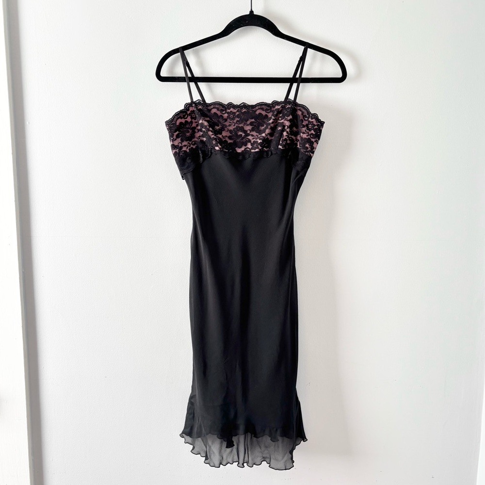 Express Silk Vintage Slip Dress Floral Lace Detail 90’s Knee-Length Mini Y2K